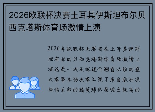 2026欧联杯决赛土耳其伊斯坦布尔贝西克塔斯体育场激情上演